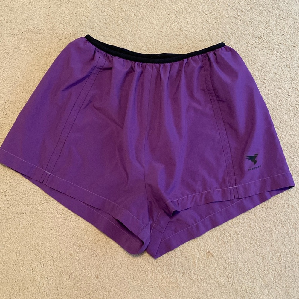INSPORT purple shorts with black elastic waist in medium. Made in USA.